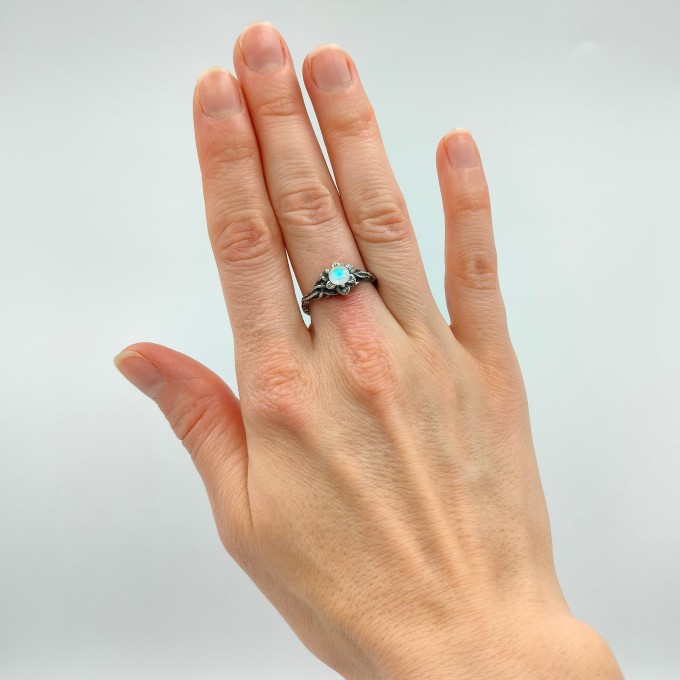 Gothic Moonstone Ring with Enchanted Branch Design– Unique Moon Flower Promise Ring for Women