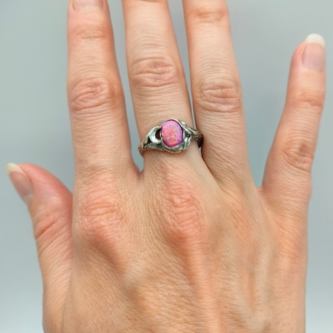 Gothic Moonstone Ring with Elegant Swirling Design