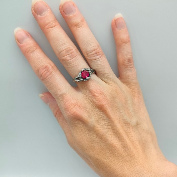 Rose of Shadows: Gothic Sterling Silver Ring with Radiant Ruby