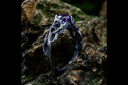 Vintage Gothic Purple Promise Ring, Mens Amethyst Skull Engagement Ring, Fantasy Forest Witchy Wedding Band, Women Estate Jewelry