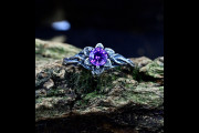 Whimsical Fairy Engagement Ring with Amethyst Flower, Forest Elvish Wedding Band for Woman, Silver Purple Twig and Floral Ring