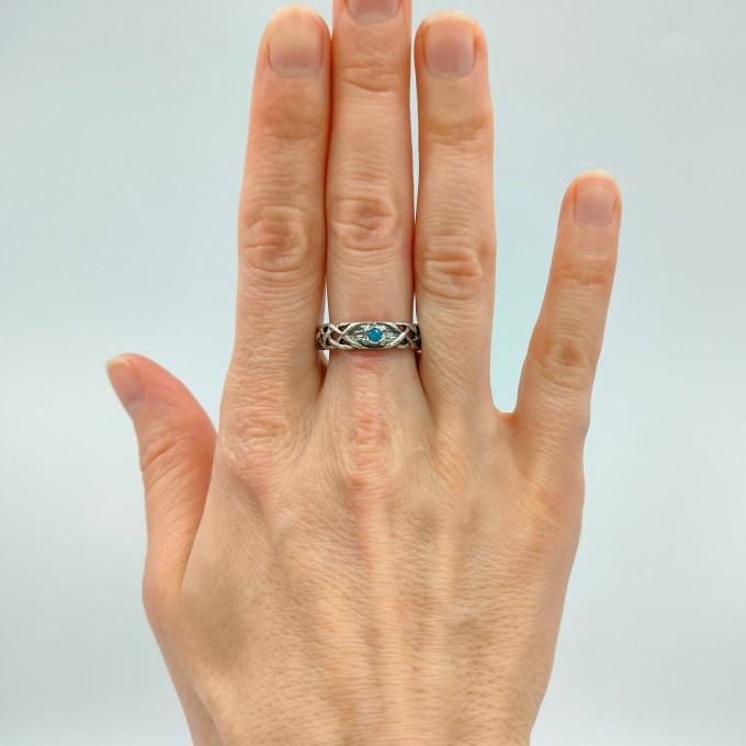 Celtic Knot Aquamarine Wedding Band for Men - Sterling Silver Vine Design
