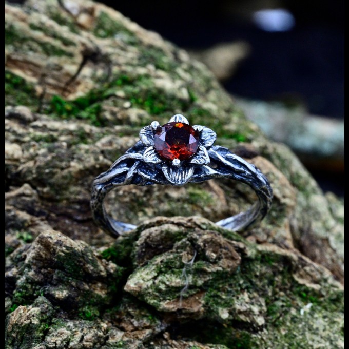 Intricate Gothic Ring with Garnet Gemstone|Unique Jewelry for Women