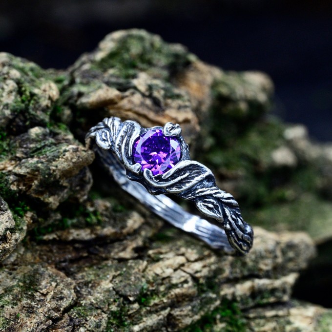 Amethyst Majesty: Artisan Silver Ring with a Gothic Twist