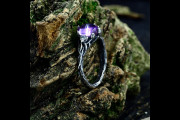 Vintage Style Amethyst Wedding Ring for Her, Sterling Silver Braided Rustic Wedding Band, Vine and Tree Branch Woman Ring