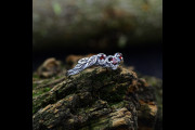 Three Stone Garnet Ring with Silver Branch for Woman, 3 Stone Vine Wedding Band, Unique Birthstone Leaf Engagement Ring for Her
