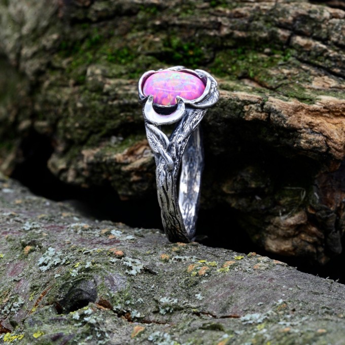 Unique Fairy Wedding Ring – Sterling Silver Elven Tree Bark Twig Ring for Forest Inspired Engagement