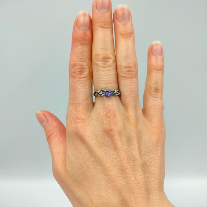 Twilight Bloom: Sterling Silver Ring with a Radiant Amethyst