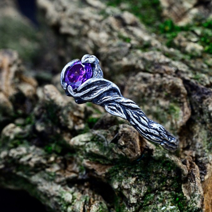 Amethyst Majesty: Artisan Silver Ring with a Gothic Twist