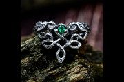 Emerald Nature Braided Branch Ring, Celtic Engagement Ring with Witches Fantasy Knot, Enchanted Forest Wedding Ring, Unique Vintage Jewelry