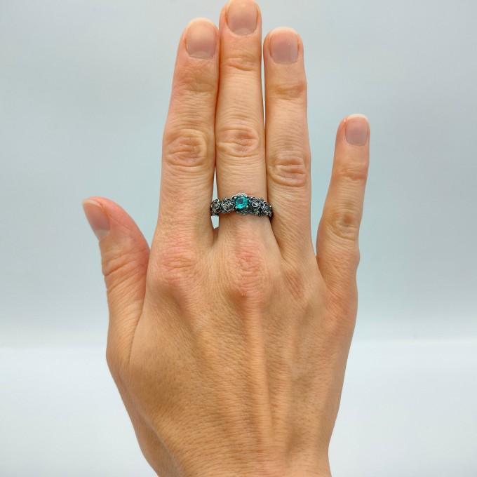 Twisted Silver Ring with Aquamarine Sparkle