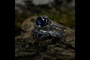 Gothic Wedding Ring Set with Sapphire, Fantasy Forest Wedding Ring Set, Witchy Stack Rings Set, Dark Elven Fairy Ring, Unique Jewelry
