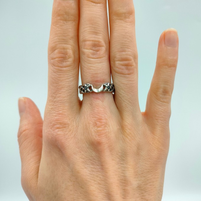 Crescent Moon Gothic Ring with Intricate Woven Band