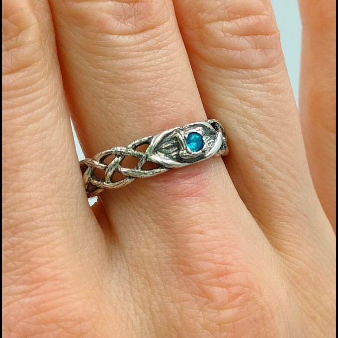 Celtic Knot Aquamarine Wedding Band for Men - Sterling Silver Vine Design