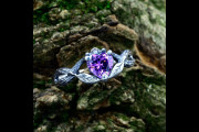 Dainty Amethyst Heart Ring for Women, Witchy Engagement Ring with Purple Stone Nature Design, Forest Promise Ring for Her