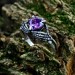 Majestic Gothic Silver Ring with Deep Amethyst Gemstone