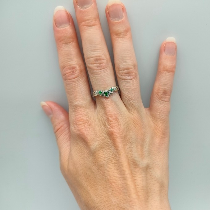 Forest's Whisper: Gothic Sterling Silver Ring with Emerald Accents