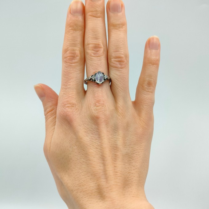 Celestial Bloom: Sterling Silver Ring with a Radiant Moonstone