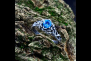 Whimsical Fantasy Fairy Wedding Ring, Filigree Floral Engagement Ring for Woman, Aquamarine Vintage Style Band, Unique Silver Jewelry