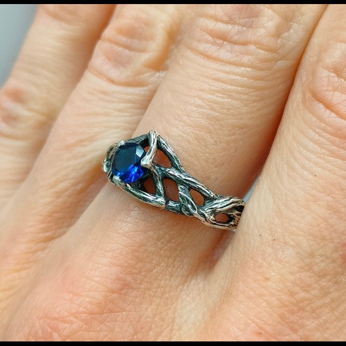 Twilight Crown: Gothic Sterling Silver Ring with Sapphire Gemstone
