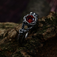 Garnet Nature Tree Leaf Engagement Ring, Whimsical Forest Silver Ring, Fairy Fantasy Wedding Ring, Elven Bridal Ring, Unique Women Jewelry