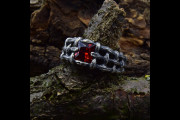 Unique Men's Band Inspired by Forest Nature and Intertwined Tree Branches, Silver Ring with Garnet, Viking Wedding Band