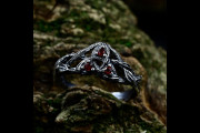 Witches Knot Wedding Band, Celtic Braid Olive Branch and Leaves Ring, Whimsical Garnet Elven Bridal Ring, Woodland Fantasy Silver Jewelry