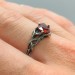 Gothic Silver Ring with Fiery Garnet