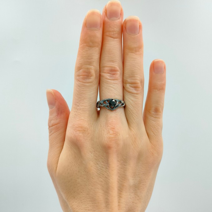 Dark Silver Ring with Black Obsidian Gemstone