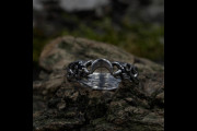 Fantasy Wedding Ring with Black Moon, Vintage Dark Elvish Engagement Ring with Gothic Design, Unique Silver Ring for Her, Witchy Jewelry