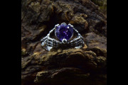 Unique Sterling Silver Gothic Engagement Ring with Amethyst Heart, Memento Mori Skeleton Hands, Claddagh Symbol for Women