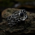 Gothic Silver Ring Featuring Black Onyx and Moon Motif