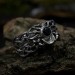 Gothic Silver Ring Featuring Black Onyx and Moon Motif