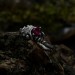 Delicate Gothic Ring with Ruby and Leaf Design
