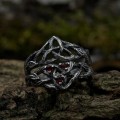 Twisted Gothic Vine Ring with Fiery Garnets