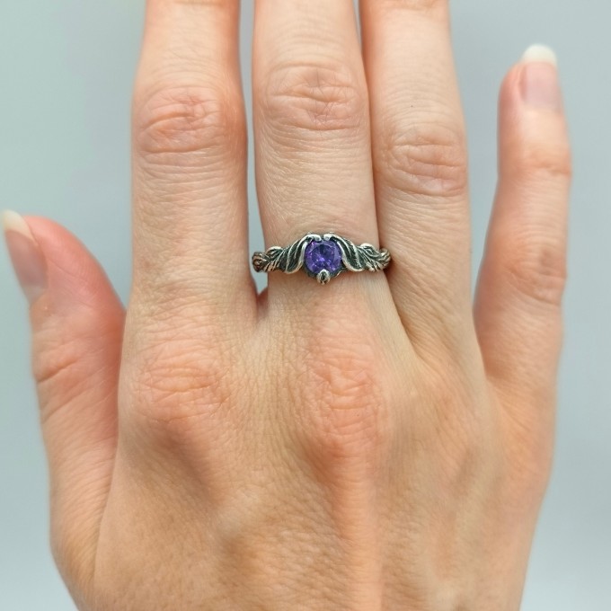 Amethyst Majesty: Artisan Silver Ring with a Gothic Twist