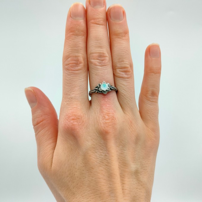 Gothic Moonstone Ring with Enchanted Branch Design– Unique Moon Flower Promise Ring for Women