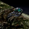 Exquisite Silver Ring with Emerald and Nature Motifs