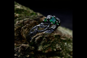 Forest Branch and Leaf Emerald Ring, Fantasy Elvish Engagement Ring with Nature Theme, Mystical Twig Wedding Ring, Unique Silver Jewelry