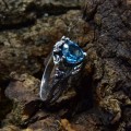 Gothic Silver Ring Featuring Sky Blue Topaz Gemstone