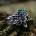 Gothic Emerald Ring Set with Enchanted Leaf Motif