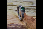 Delicate Silver Branch and Leaf Engagement Ring with Emerald Flower, an Unusual Floral Ring for Women with a Motif of Nature