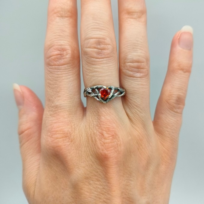 Handcrafted Gothic Silver Ring with Crimson Gem