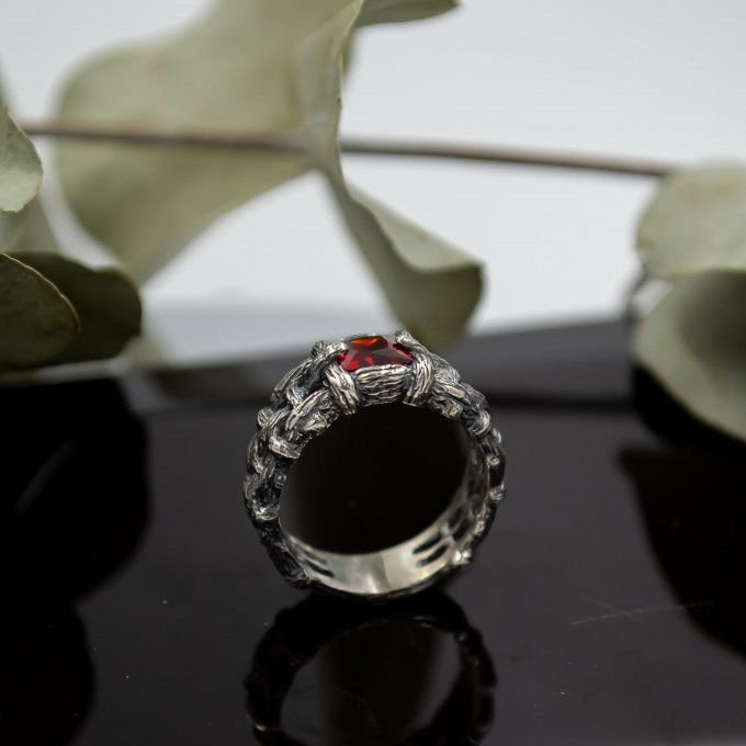 Crimson Dominion: Gothic Garnet Chain Ring