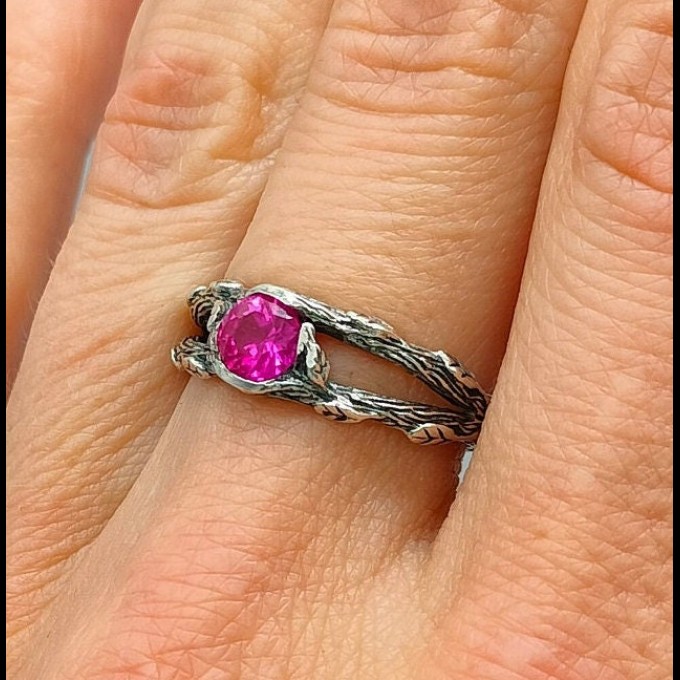 Gothic Ruby Ring with Enchanted Twisting Motif
