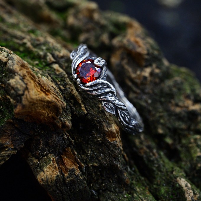 Gothic Garnet Ring with Majestic Flame Motif