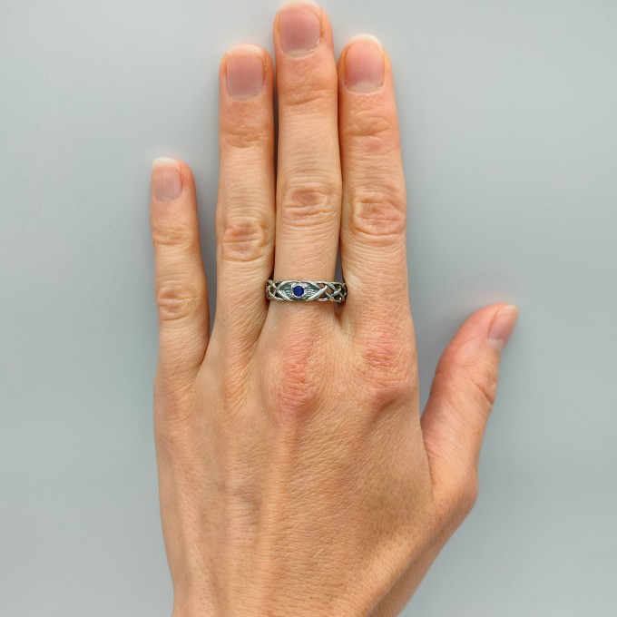 Celtic-Inspired Gothic Ring with Sapphire
