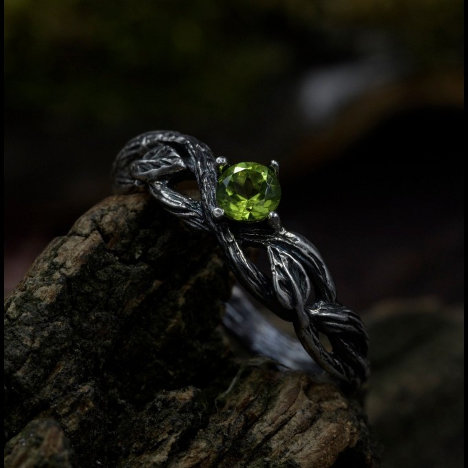 Nature-Inspired Peridot Silver Ring for Elegant Souls
