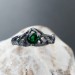 Gothic Silver Ring with Emerald and Leaf Motif