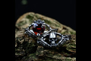 Gothic Matching Couple Rings Set, Garnet Heart Promise Ring Skull, Unique Skeleton Claddagh Ring, Pagan Wedding Ring, Dark Witchy Jewelry